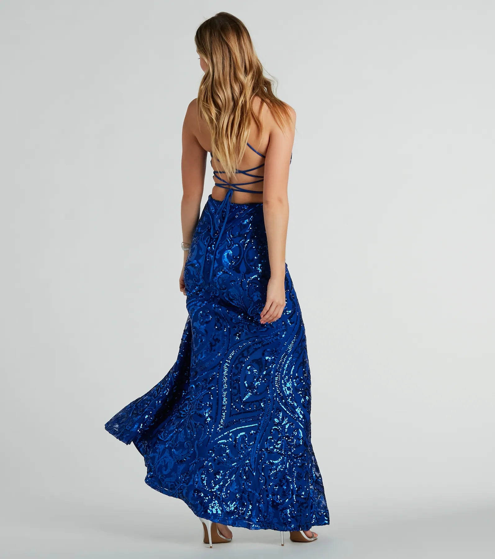 Maura Lace-Up Mermaid Sequin Mesh Formal Dress - Image 8