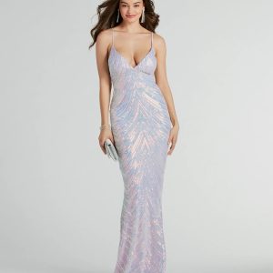 Shannon Lace-Up Sequin Mesh Mermaid Formal Dress
