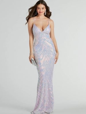 Shannon Lace-Up Sequin Mesh Mermaid Formal Dress