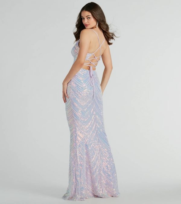 Shannon Lace-Up Sequin Mesh Mermaid Formal Dress - Image 3