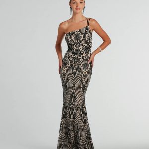 Sarah One-Shoulder Mermaid Sequin Formal Dress