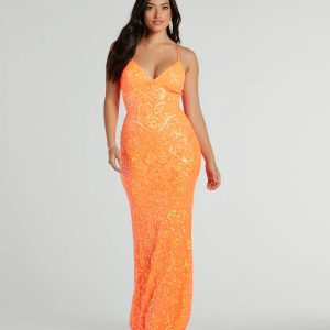 Cynthia Lace Up Mermaid Sequin Formal Dress