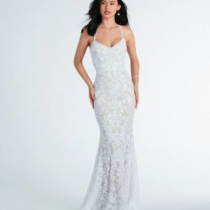 Brooklyn Bustier Tulle Lace-Up Sequin Formal Dress