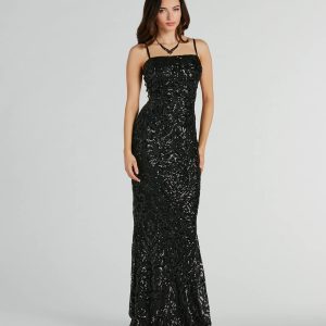 Shelby Side Lace-Up Mermaid Sequin Formal Dress