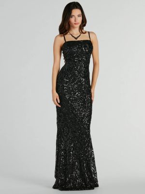 Shelby Side Lace-Up Mermaid Sequin Formal Dress