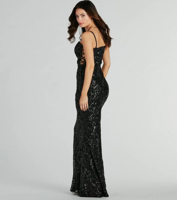 Shelby Side Lace-Up Mermaid Sequin Formal Dress - Image 2