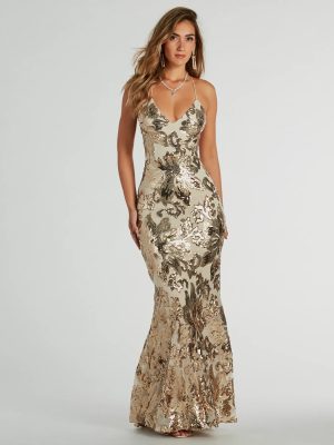 Alison Lace-Up Mermaid Sequin Formal Dress