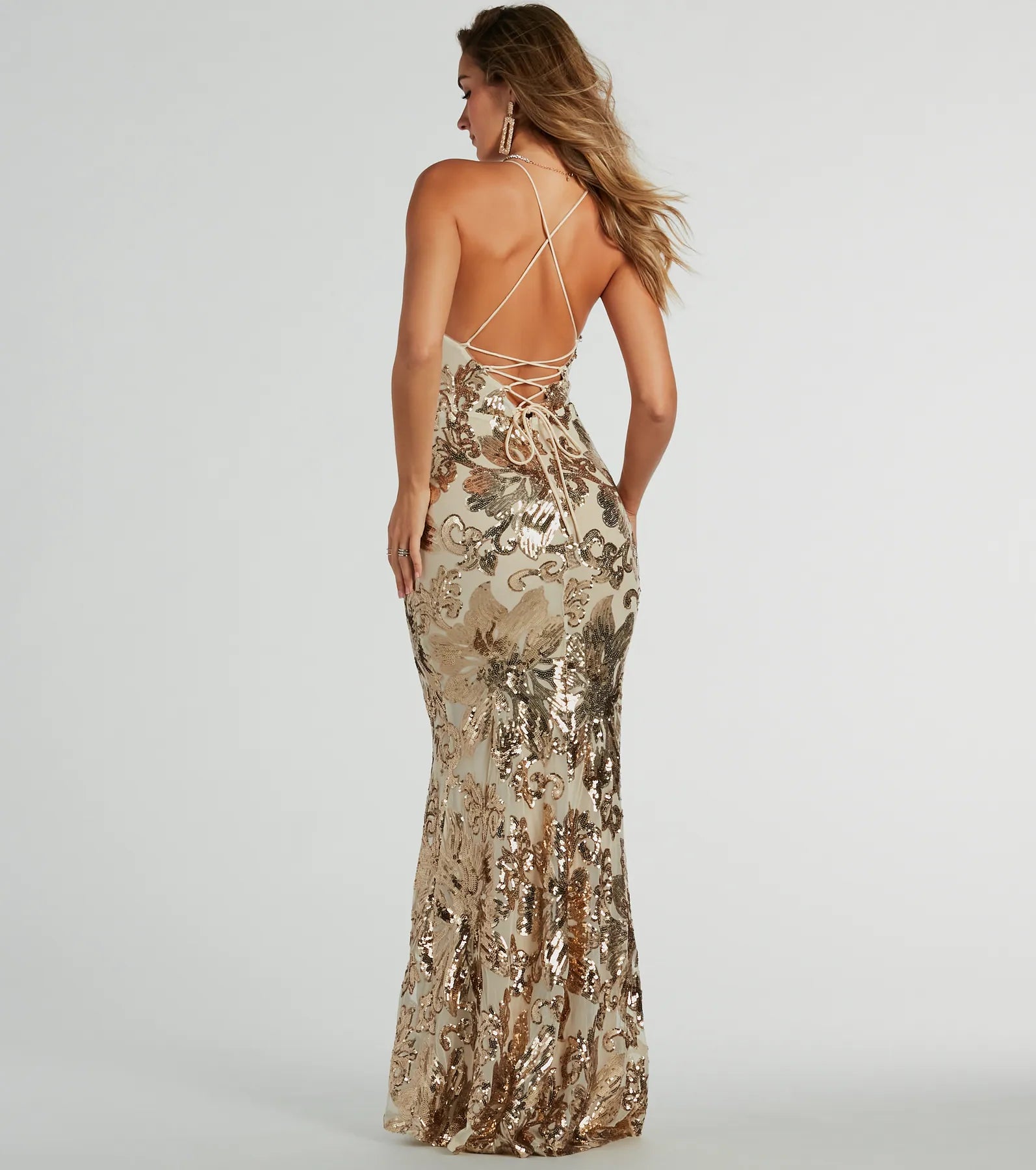 Alison Lace-Up Mermaid Sequin Formal Dress - Image 2