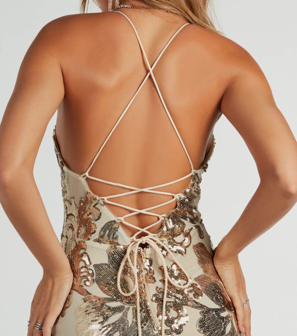 Alison Lace-Up Mermaid Sequin Formal Dress - Image 4