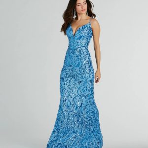 Kara V-Neck Mermaid Sequin Formal Dress