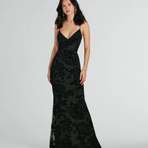 Aly Formal Floral Velvet Lace-Up Mermaid Dress