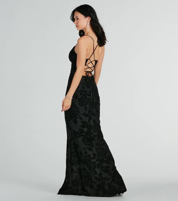 Aly Formal Floral Velvet Lace-Up Mermaid Dress - Image 2