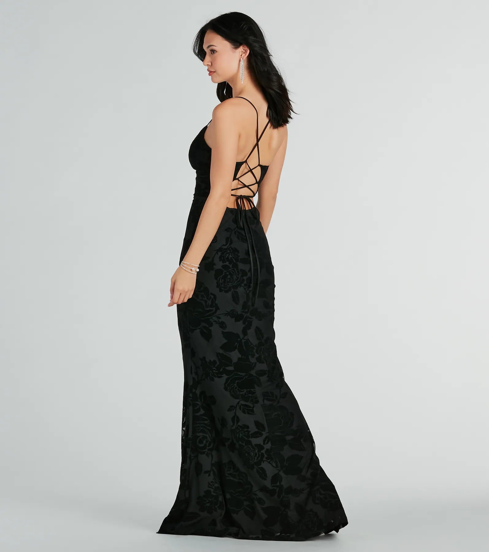 Aly Formal Floral Velvet Lace-Up Mermaid Dress - Image 2