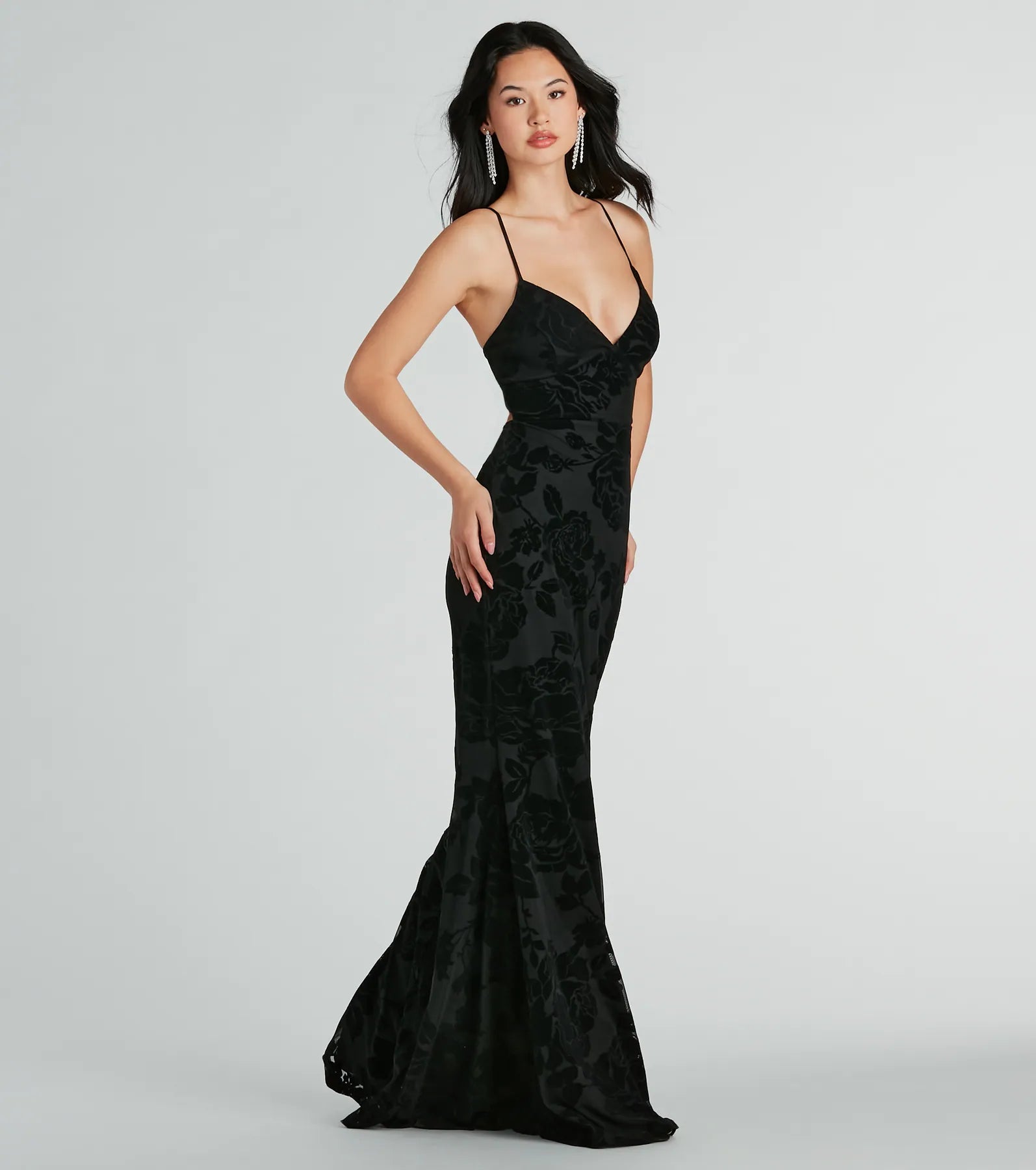 Aly Formal Floral Velvet Lace-Up Mermaid Dress - Image 3