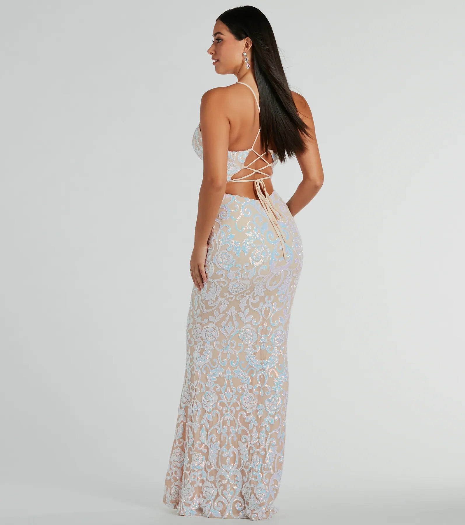 Cynthia Lace Up Mermaid Sequin Formal Dress - Image 6