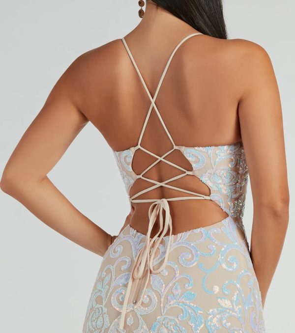Cynthia Lace Up Mermaid Sequin Formal Dress - Image 8