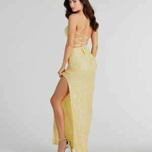 Lakelyn Lace-Up Floral Sequin Mesh Formal Dress