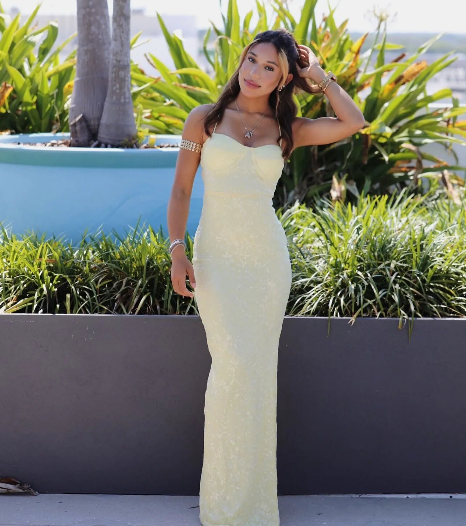 Lakelyn Lace-Up Floral Sequin Mesh Formal Dress - Image 2