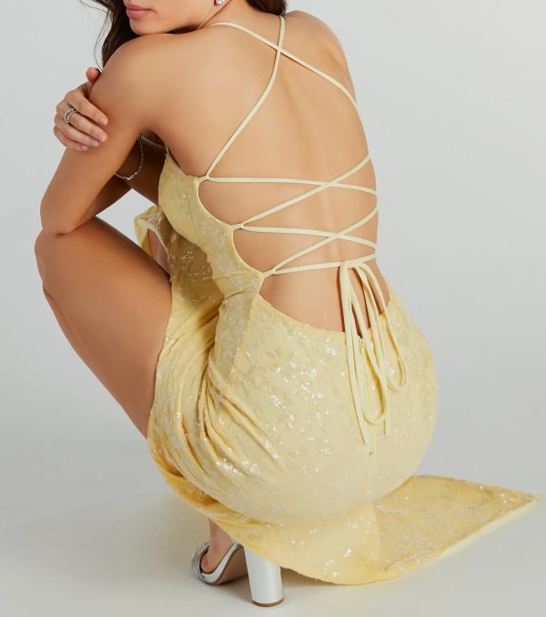 Lakelyn Lace-Up Floral Sequin Mesh Formal Dress - Image 5