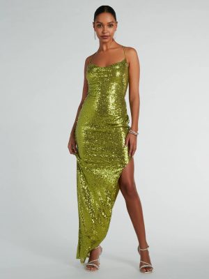 Jennifer Strappy Back High Slit Sequin Formal Dress