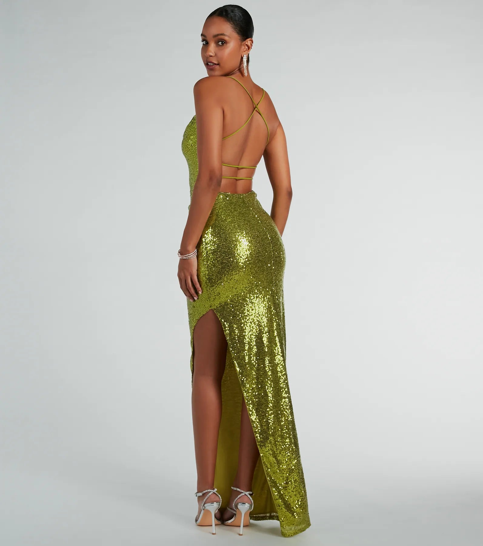 Jennifer Strappy Back High Slit Sequin Formal Dress - Image 2