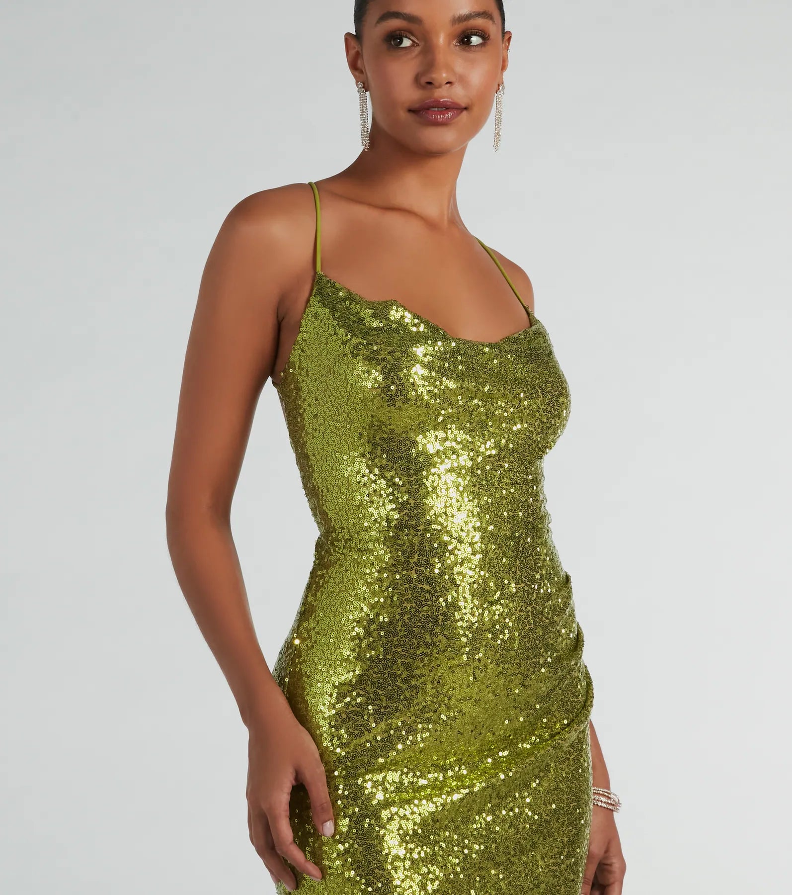 Jennifer Strappy Back High Slit Sequin Formal Dress - Image 3