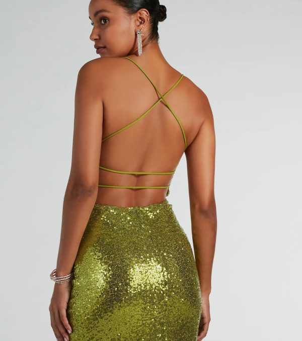 Jennifer Strappy Back High Slit Sequin Formal Dress - Image 4