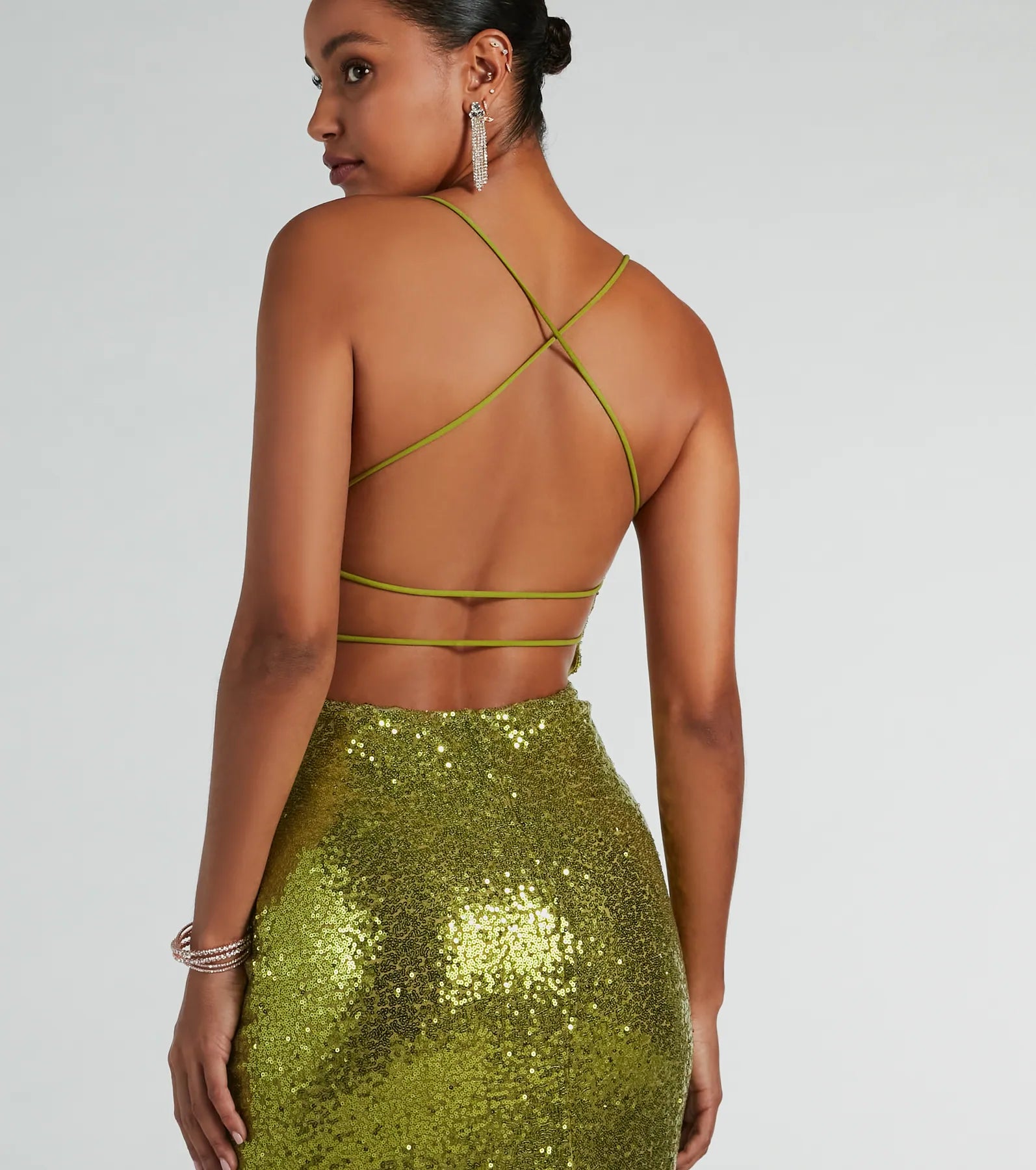 Jennifer Strappy Back High Slit Sequin Formal Dress - Image 4