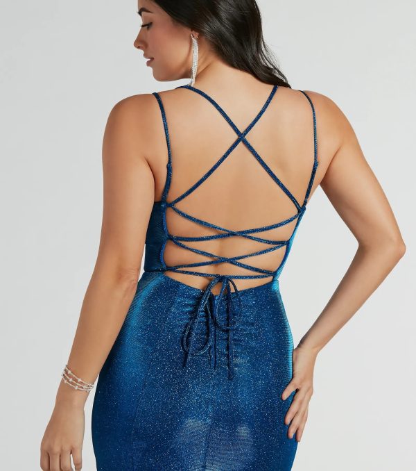 Miranda Lace-Up Mermaid Glitter Formal Dress - Image 4