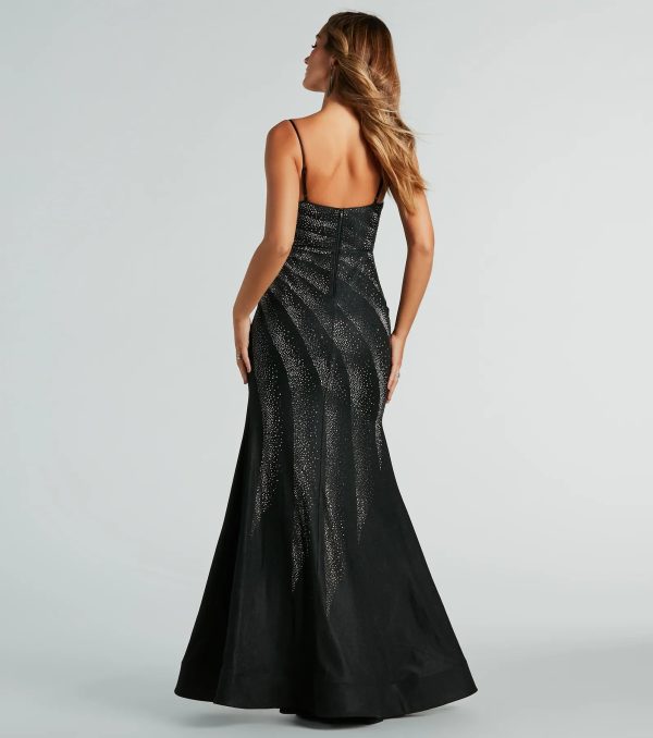 Tessa Formal Rhinestone Mermaid Slit Long Dress - Image 2