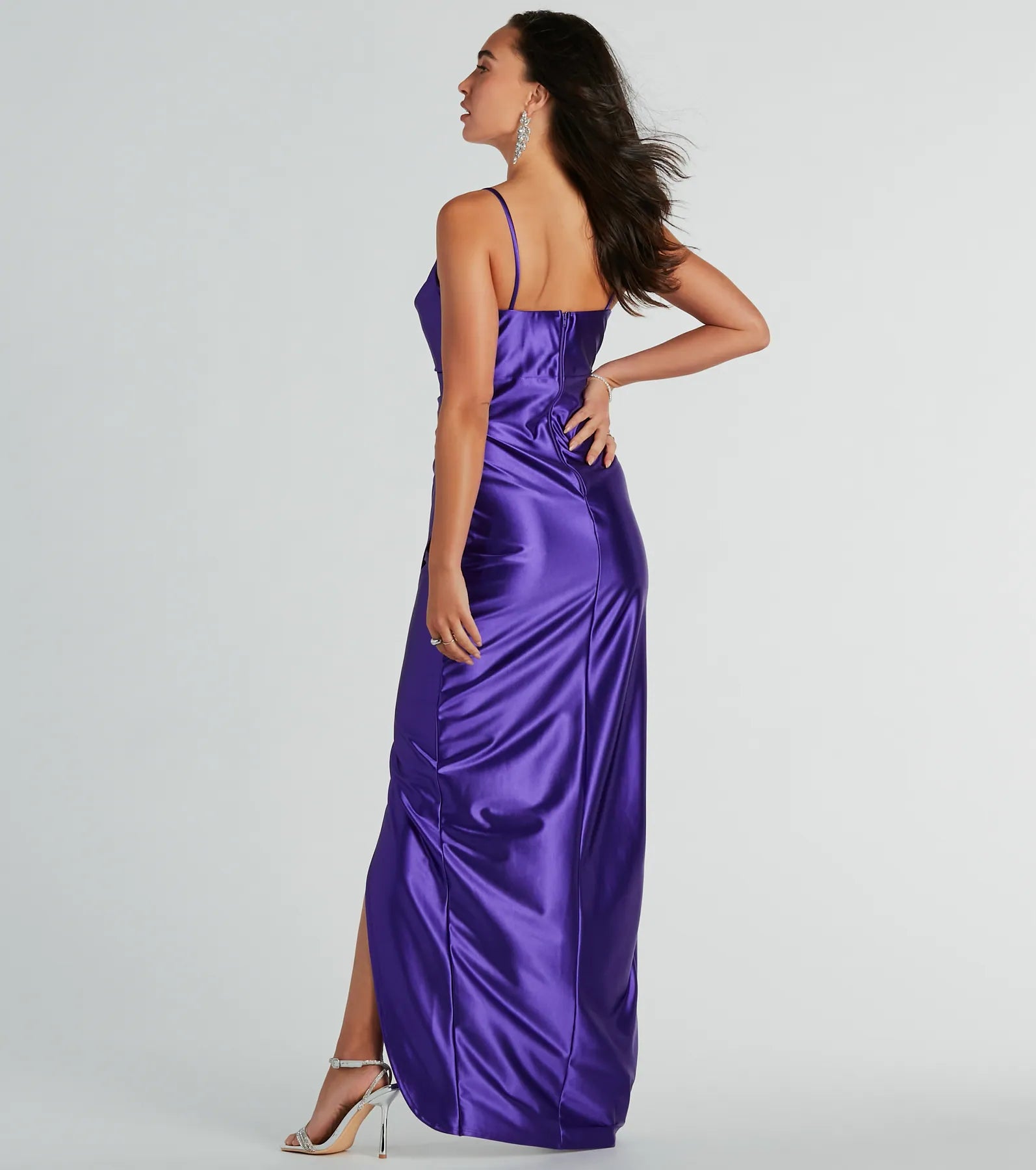 Stephanie Cowl Neck Wrap Satin Formal Dress - Image 2