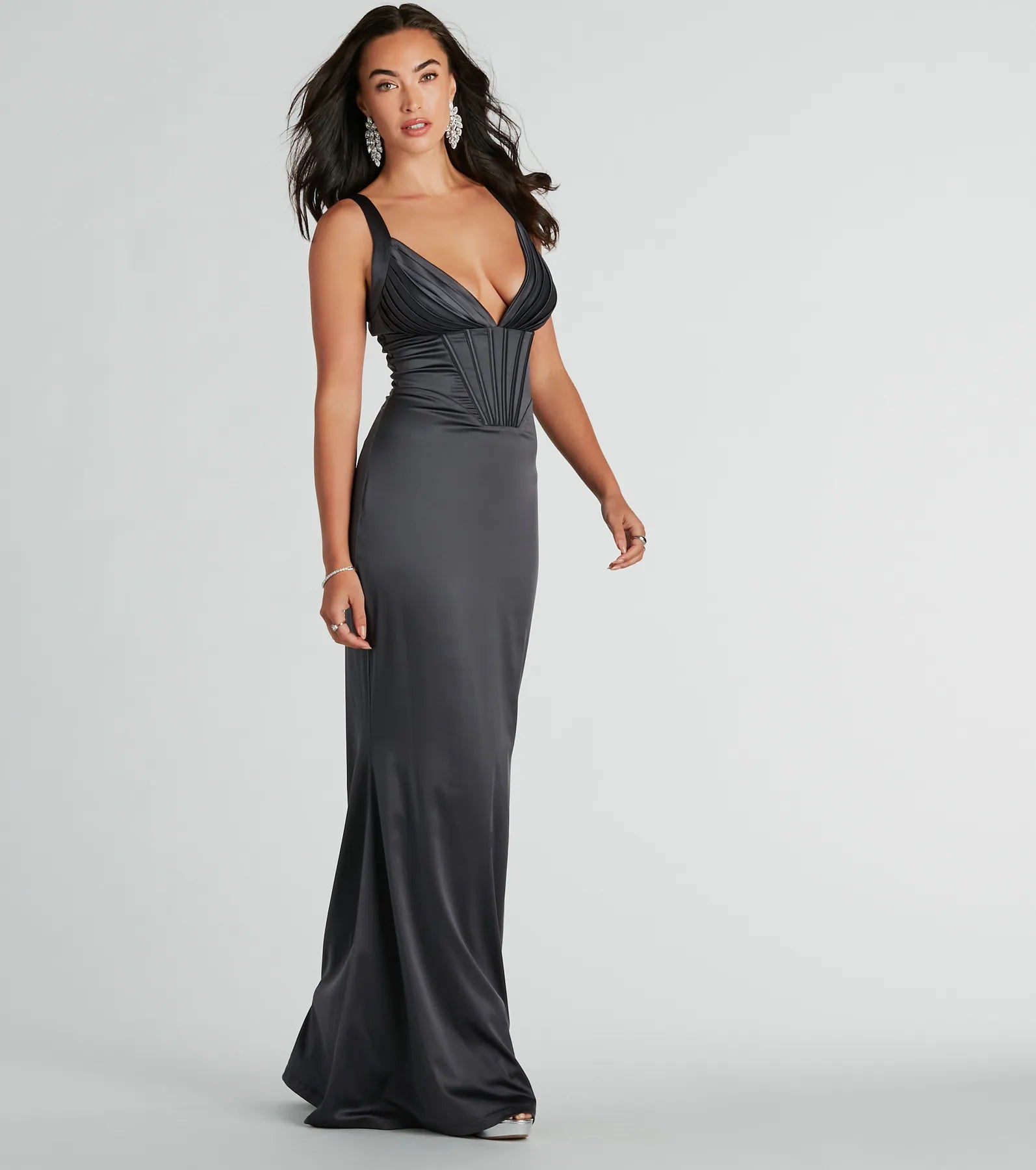 Catrina Formal V-Neck Corset Mermaid Satin Dress - Image 4