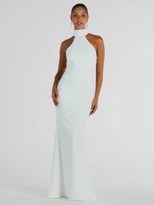 Maia Halter Faux Pearl Strap Crepe Mermaid Dress