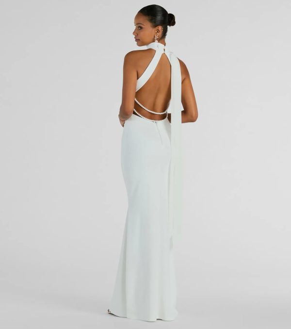 Maia Halter Faux Pearl Strap Crepe Mermaid Dress - Image 2