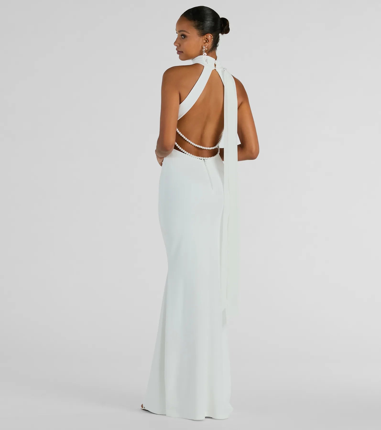 Maia Halter Faux Pearl Strap Crepe Mermaid Dress - Image 2