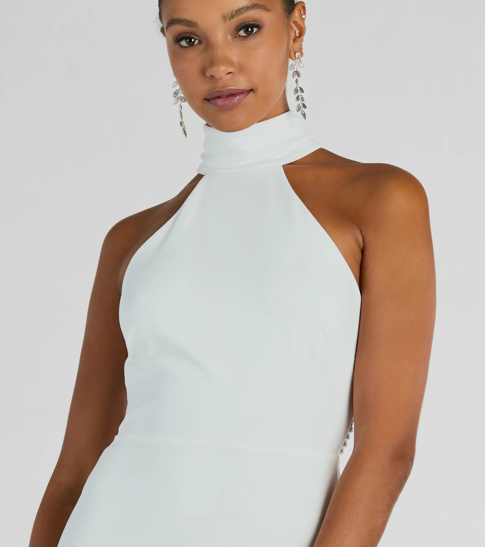 Maia Halter Faux Pearl Strap Crepe Mermaid Dress - Image 3