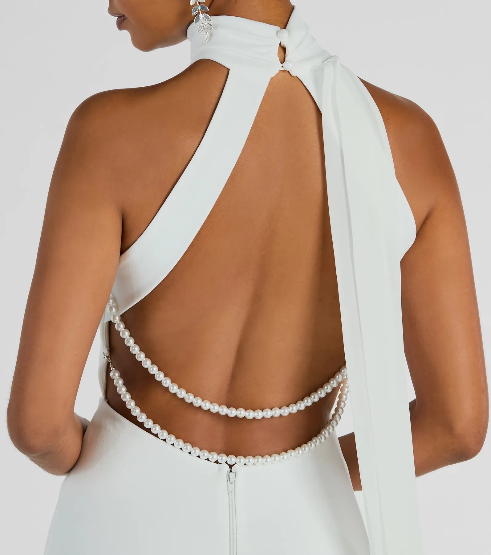Maia Halter Faux Pearl Strap Crepe Mermaid Dress - Image 4