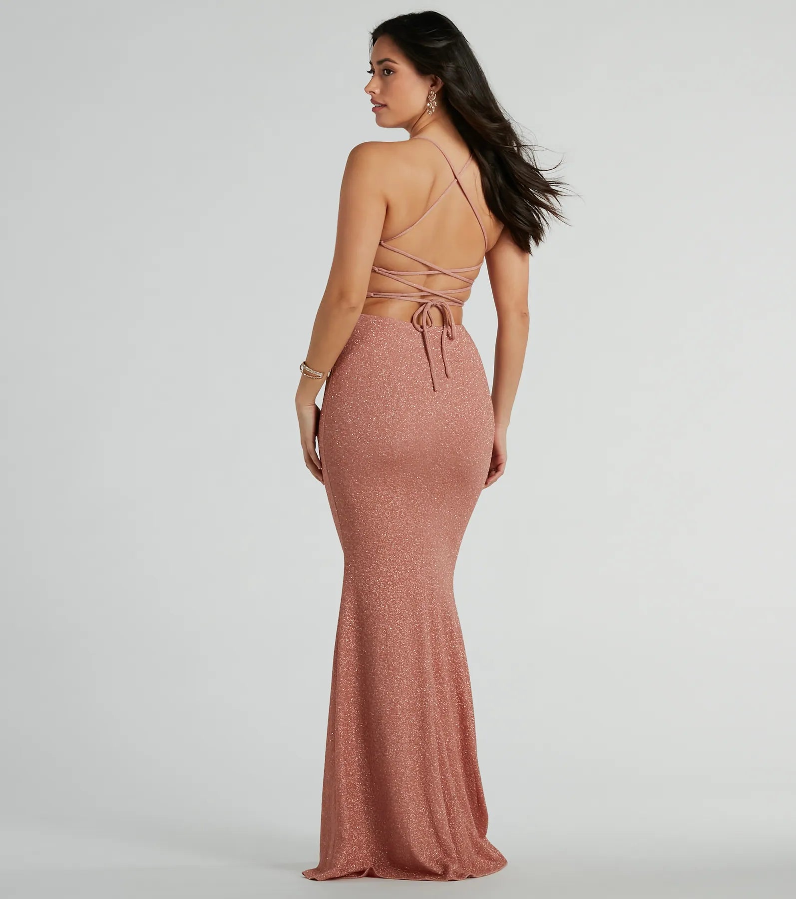 Chelsea Cowl Neck Lace-Up Mermaid Glitter Dress - Image 2
