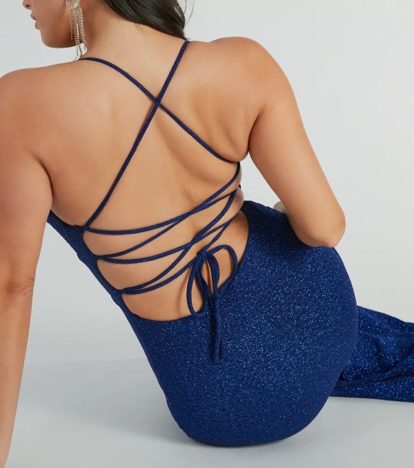 Chelsea Cowl Neck Lace-Up Mermaid Glitter Dress - Image 6