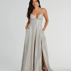 Skyla Glitter Woven Corset A-Line Formal Dress