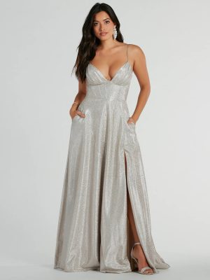 Skyla Glitter Woven Corset A-Line Formal Dress