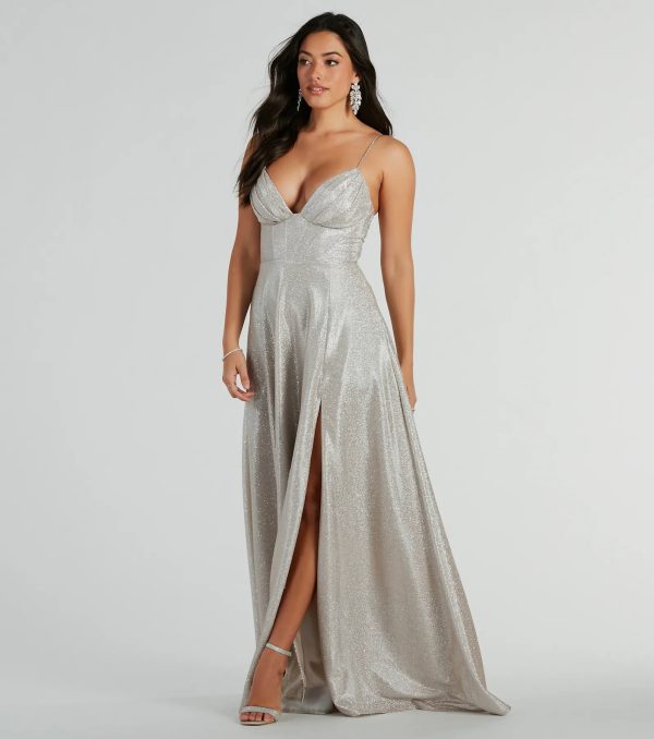 Skyla Glitter Woven Corset A-Line Formal Dress - Image 4
