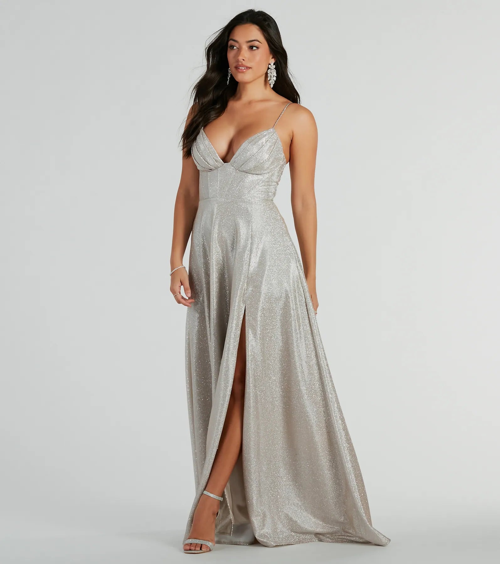 Skyla Glitter Woven Corset A-Line Formal Dress - Image 4