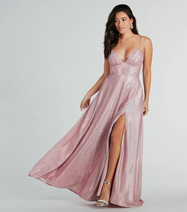 Skyla Glitter Woven Corset A-Line Formal Dress - Image 5