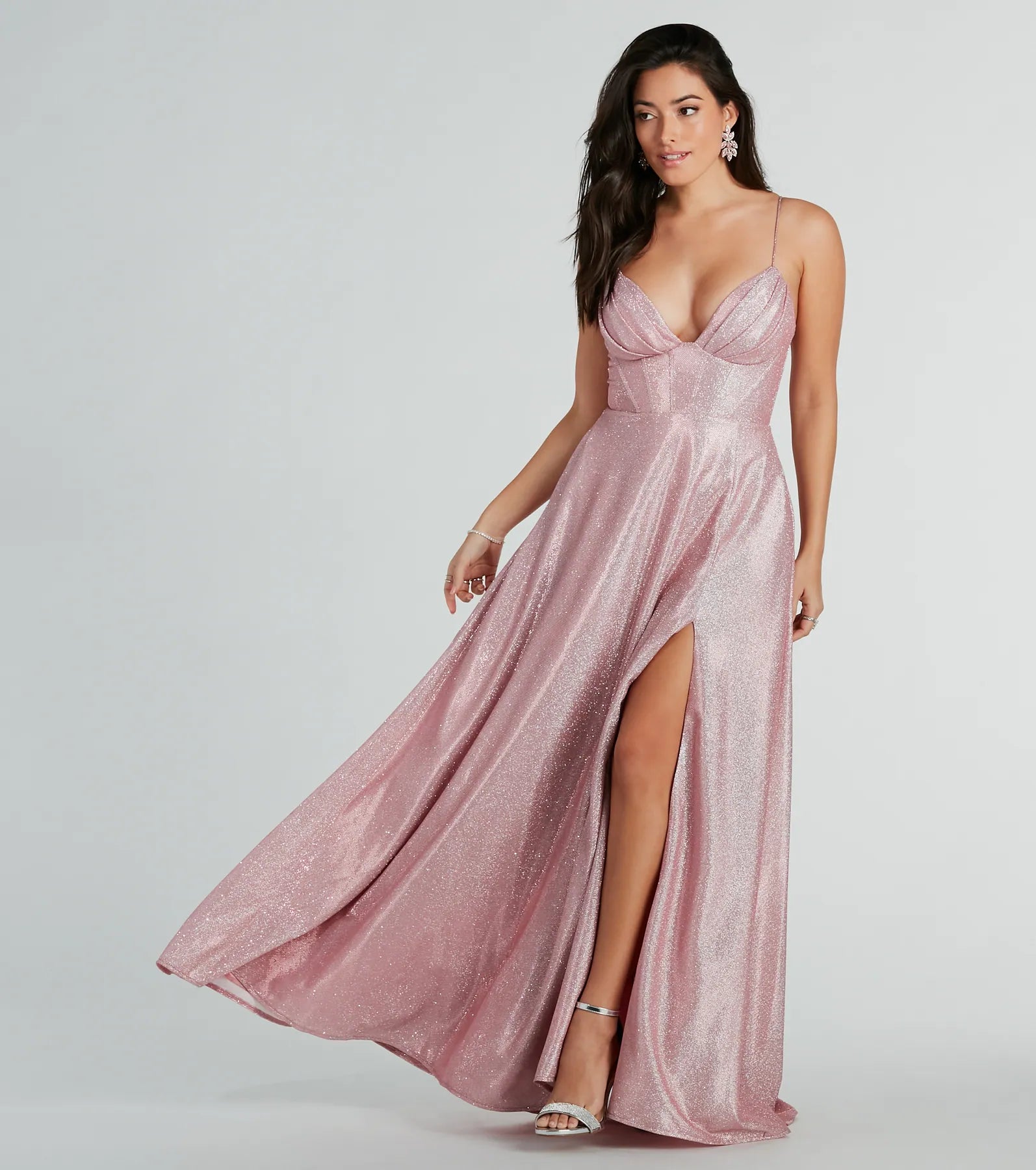 Skyla Glitter Woven Corset A-Line Formal Dress - Image 5