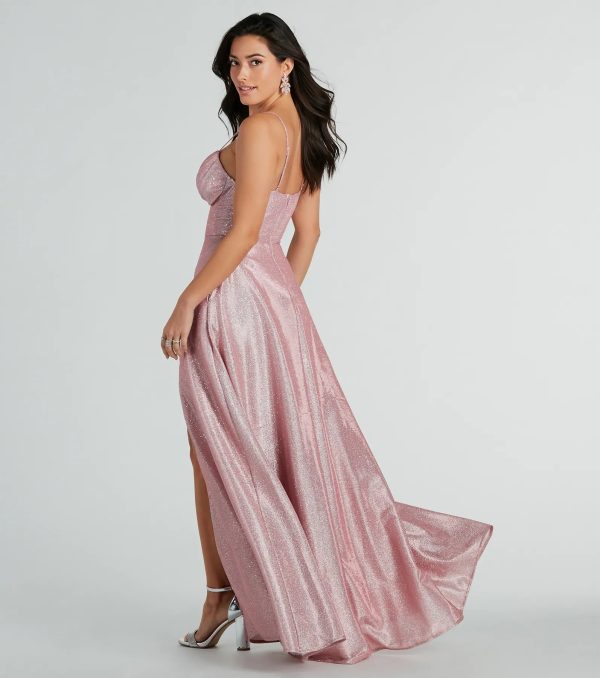 Skyla Glitter Woven Corset A-Line Formal Dress - Image 6
