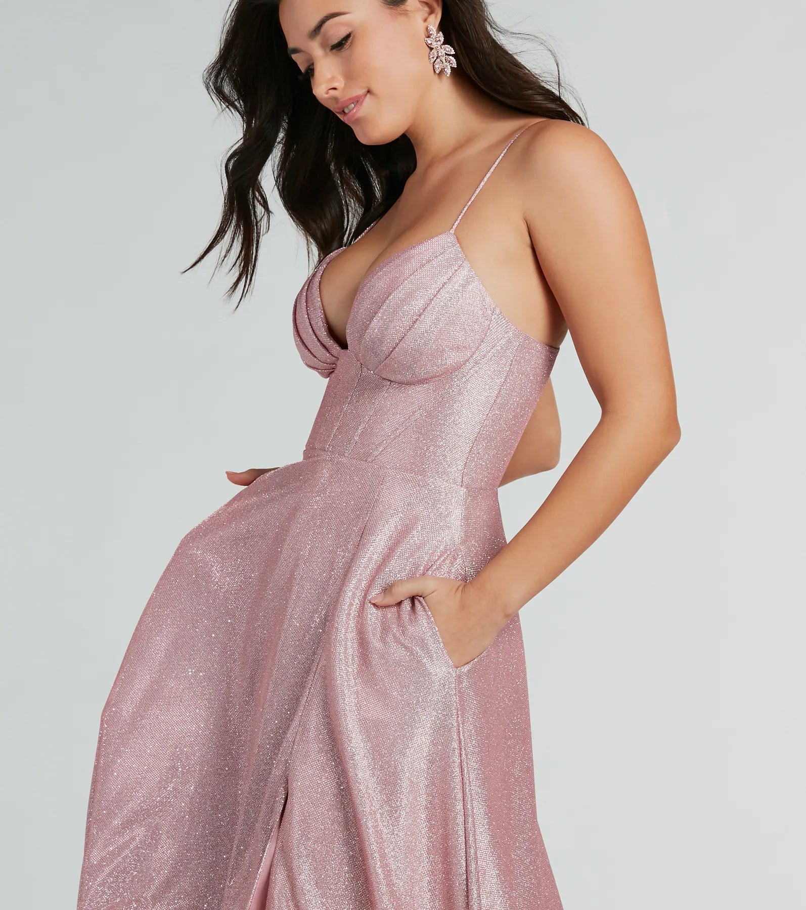 Skyla Glitter Woven Corset A-Line Formal Dress - Image 7