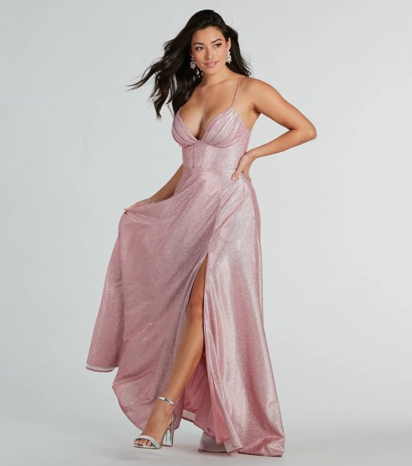 Skyla Glitter Woven Corset A-Line Formal Dress - Image 8