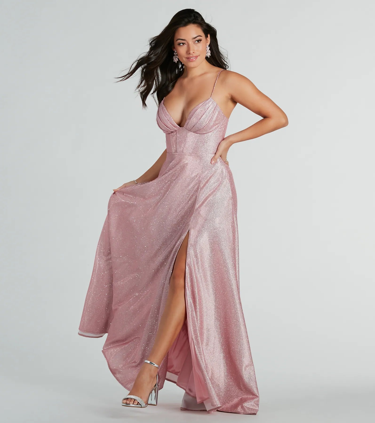 Skyla Glitter Woven Corset A-Line Formal Dress - Image 8
