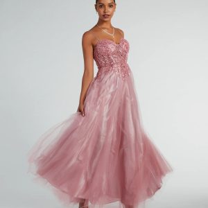 Aila Sweetheart Beaded A-Line Glitter Formal Dress